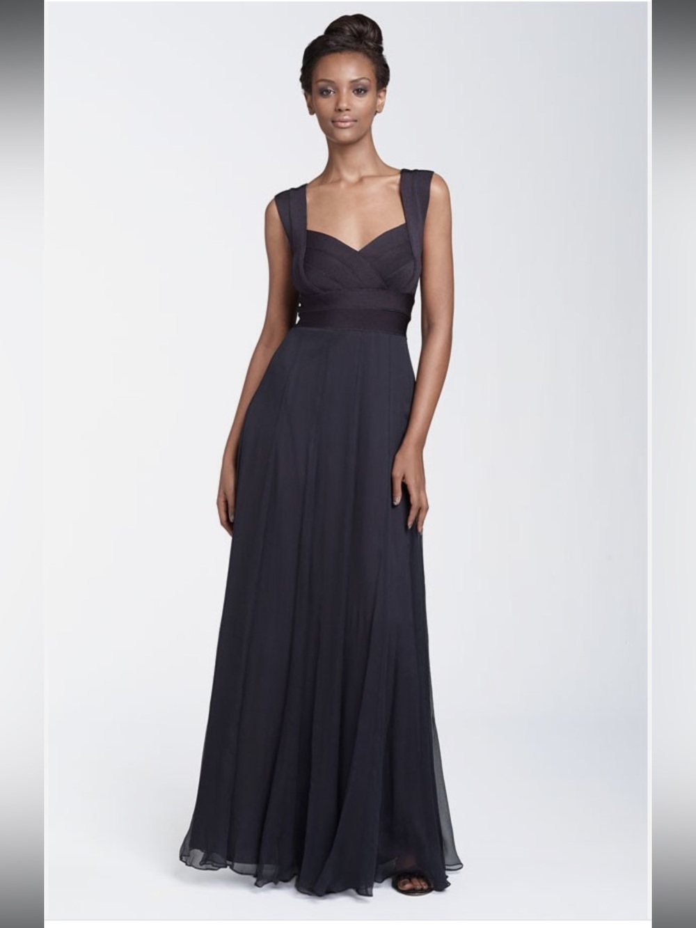 Tadashi Shoji Crisscross Bodice Dress with Silk Skirt Size 4 Black